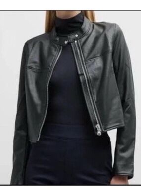 SPANX Washable Black Cropped Faux-Leather Moto Jacket
